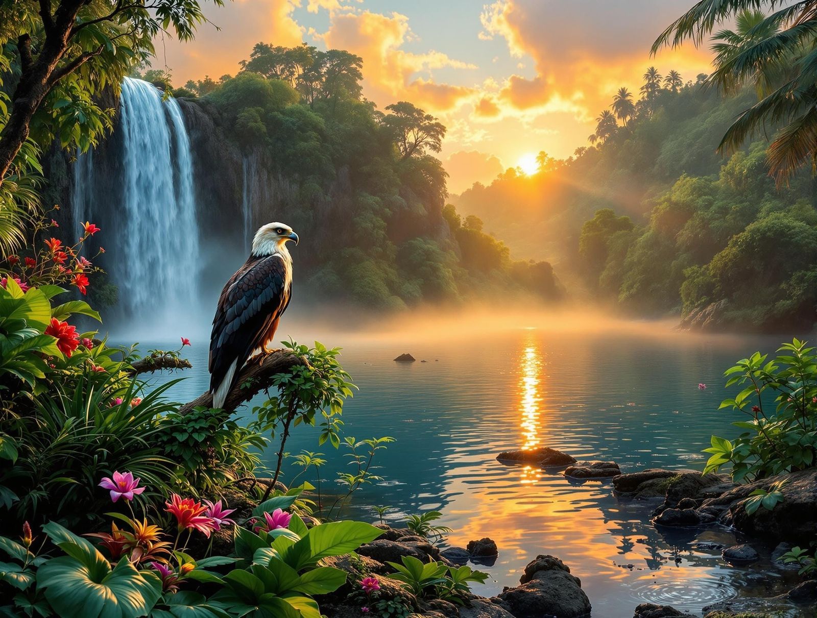 Majestic Jungle Lagoon at Golden Hour