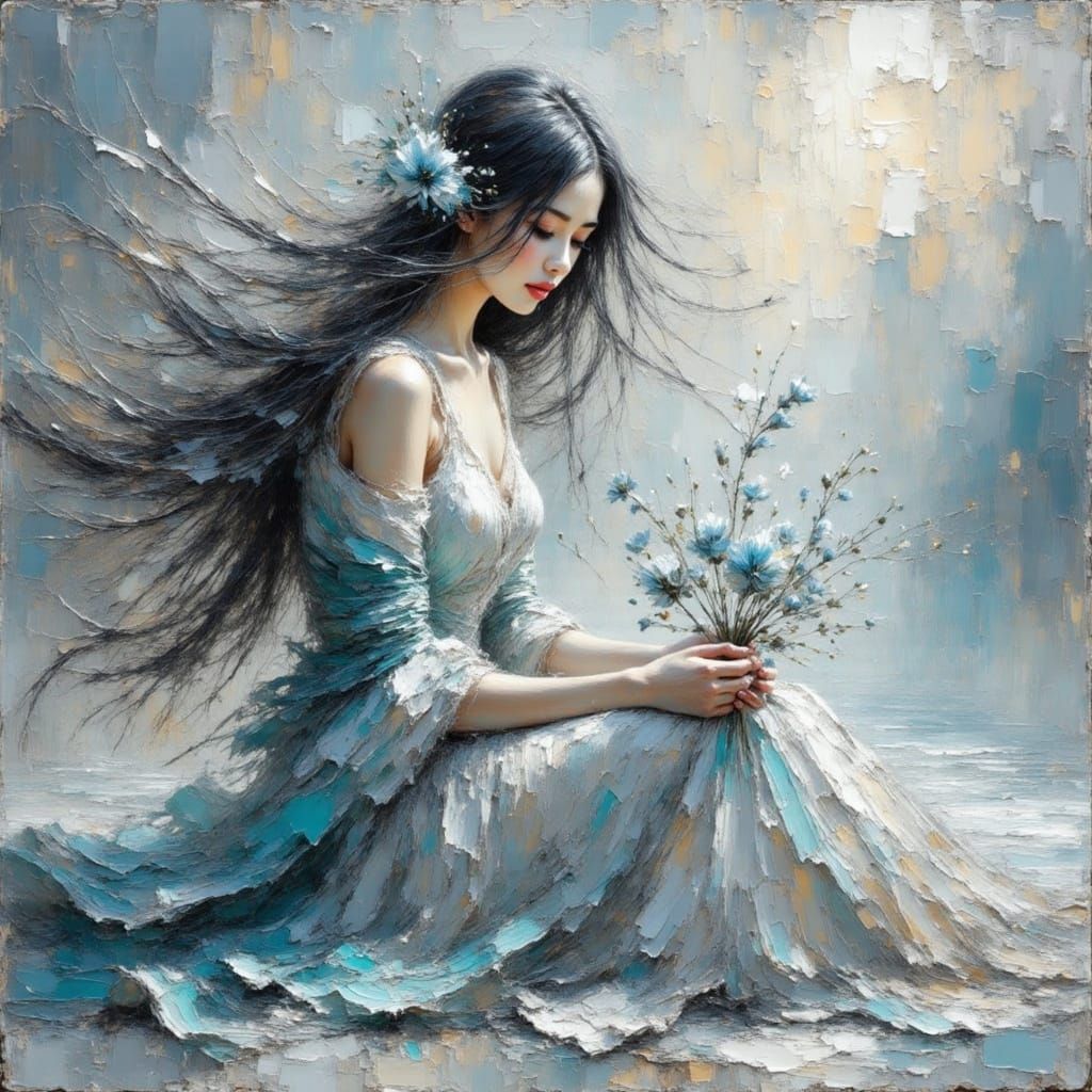 Young Lady in Textured Oil Painting