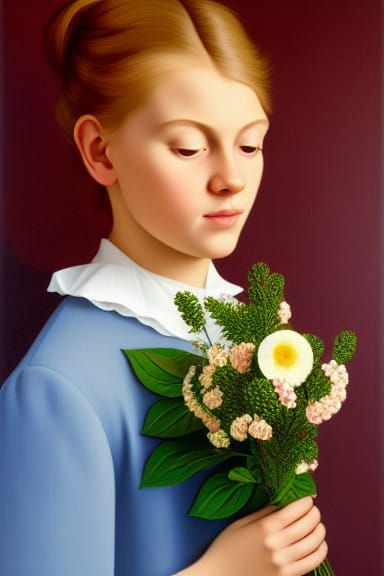 Girl with Flowers: A Surrealist Portrait