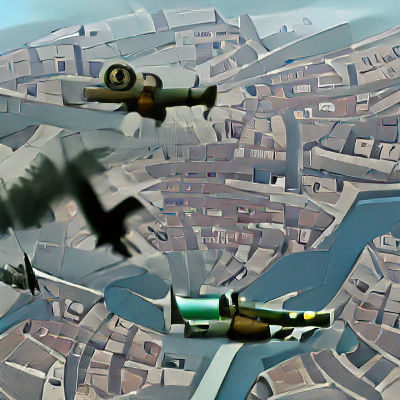 Stuka Dive Bomber Over Cityscape
