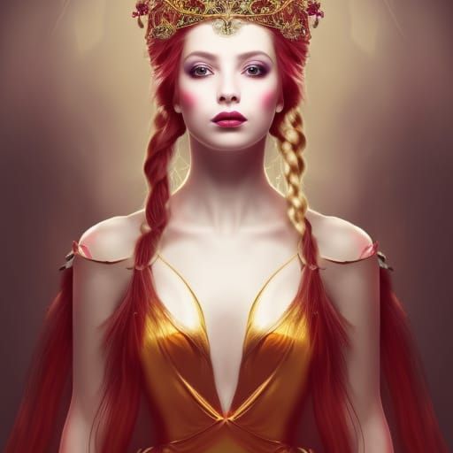 Captive Princess in Reds and Golds, Fantasy Art
