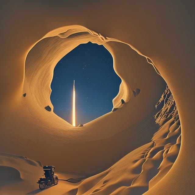 Vibrant Galactic Desert Landscape in Paper Quilling Style