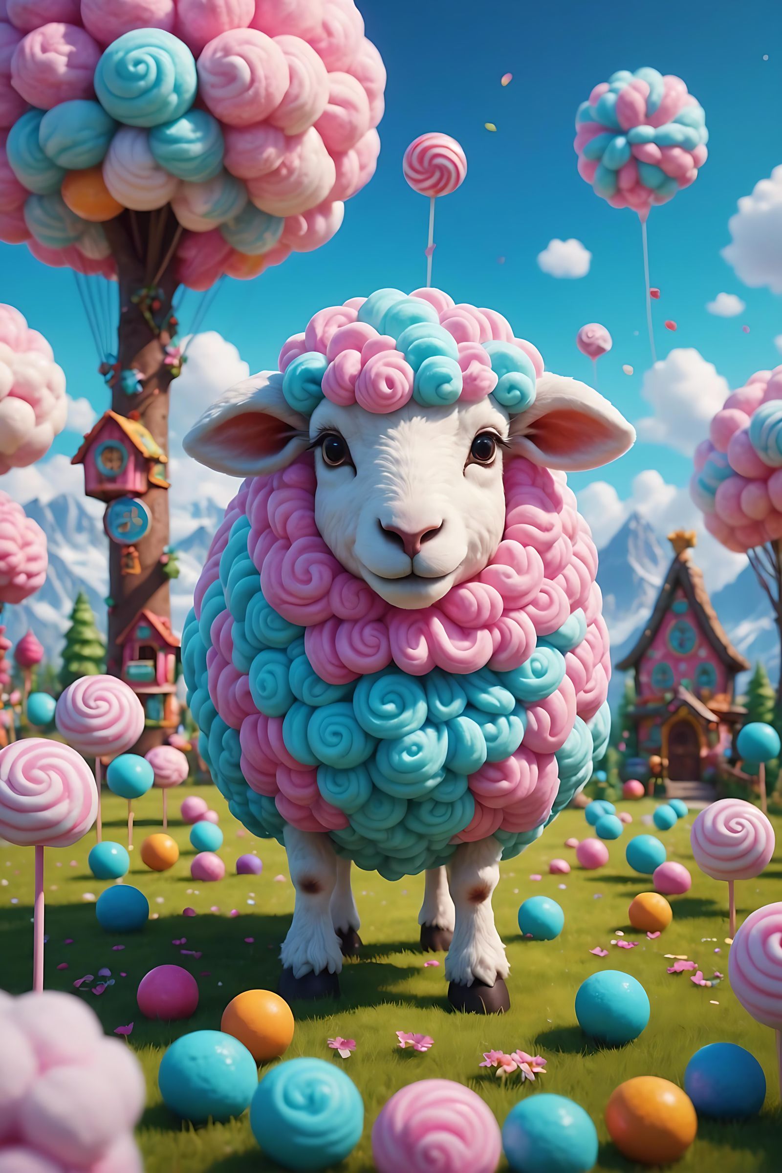 Cute Cotton Candy Sheep in Candy Land