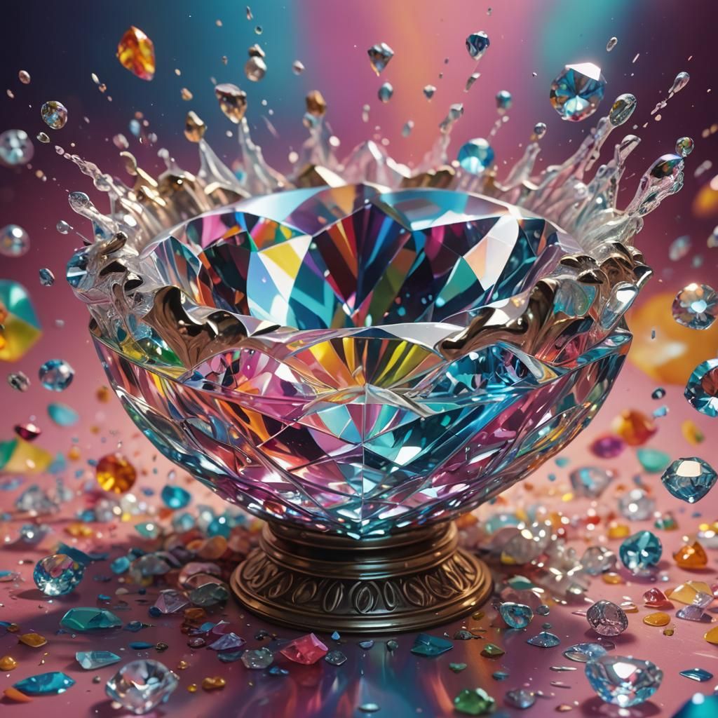 Giant Diamond Refracts Light in Hyperrealistic Splash Art