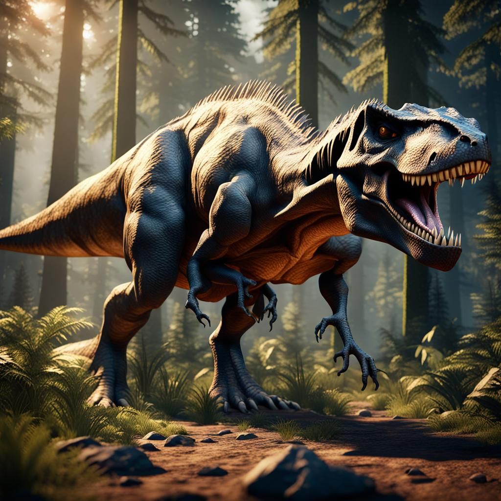 T-Rex in Forest: 3D Game Cinematic Render