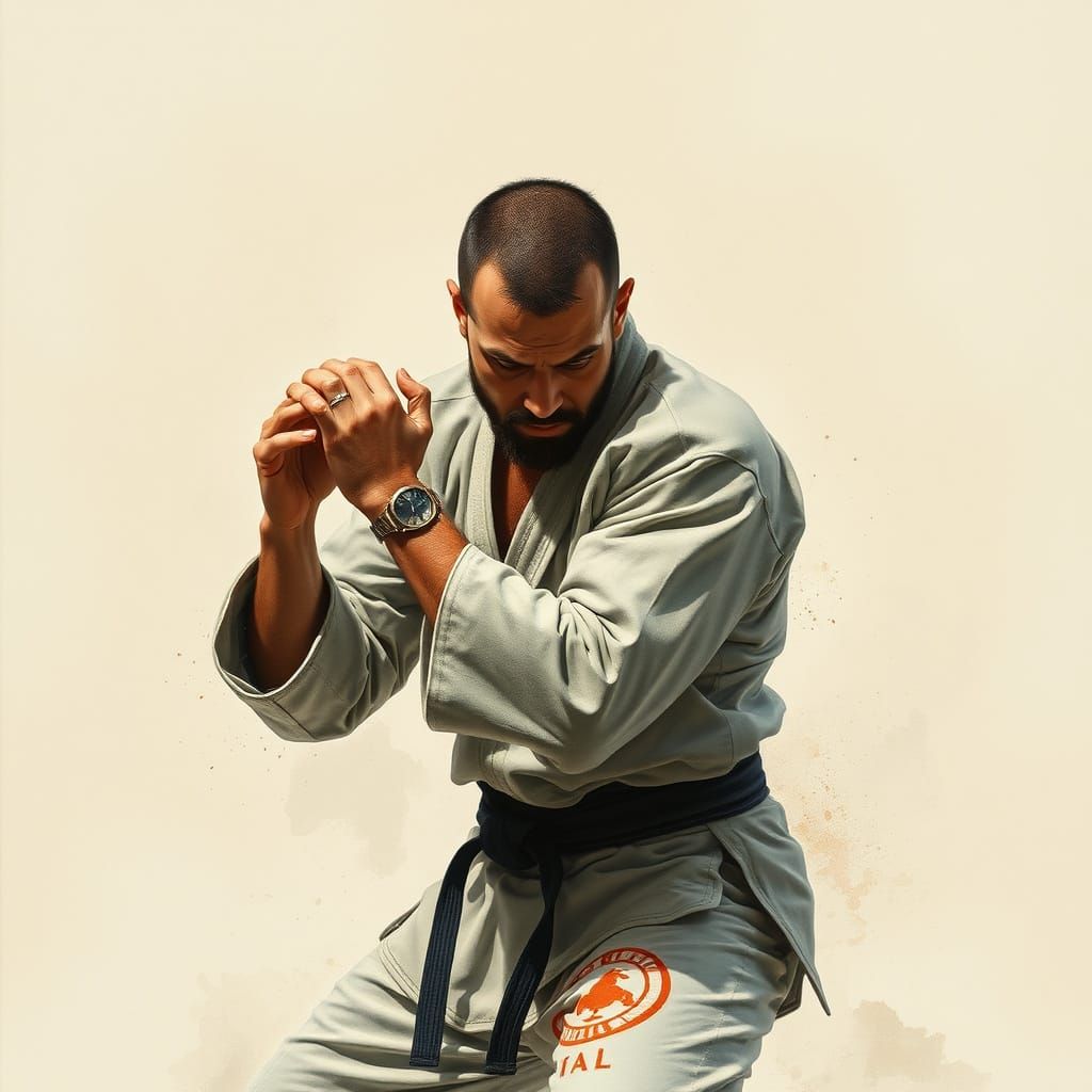 BJJ Silhouette with Watercolor Texture for Wall Art