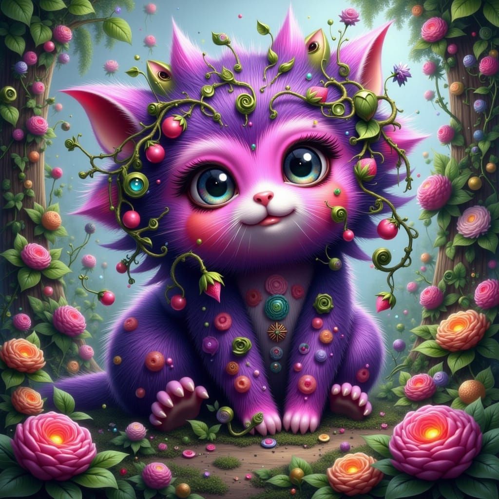 Whimsical Berry Monster Foo in Dreamy Gingham Patterns