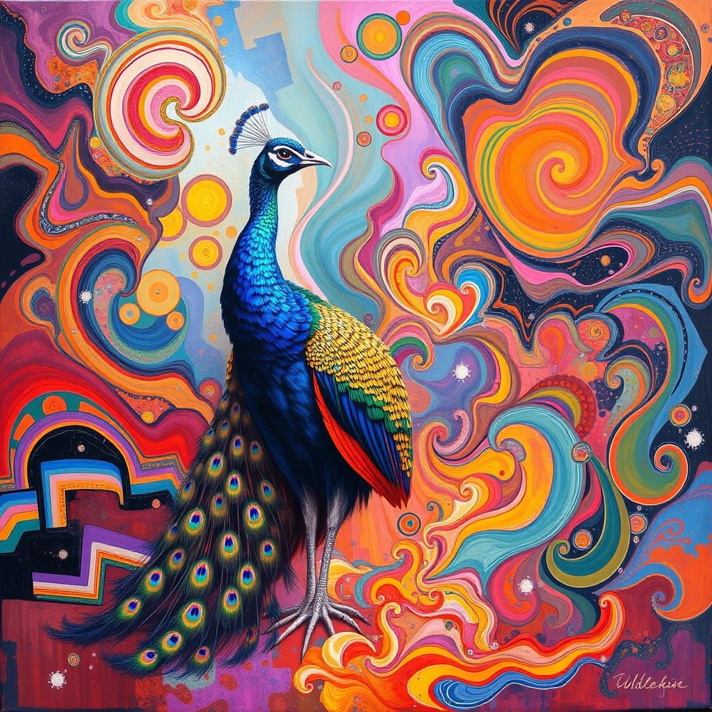 Surreal Peacock Reveals Cosmic Landscape in Iridescent Hues