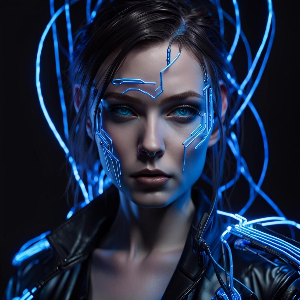 Cyberpunk Techno Witch Portrait in Hyper-Realistic Style
