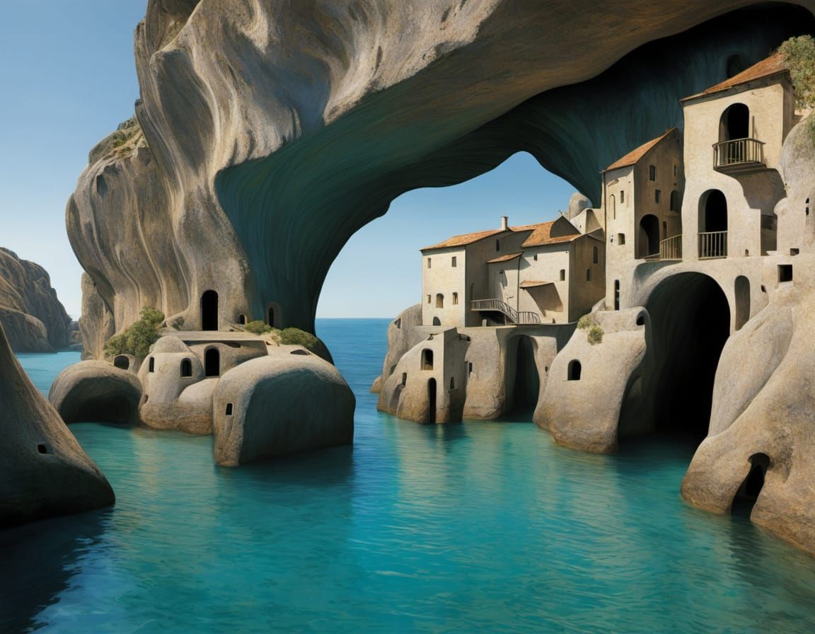 Underwater Village in Surrealist Style