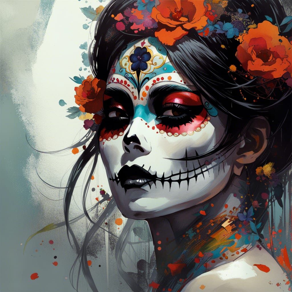 Día de los Muertos Girl in Graphic Novel Style