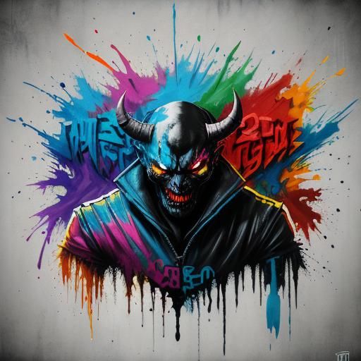 Colorful Demon Graffiti Art in Street Style