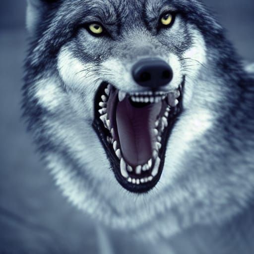 Menacing Dark Wolf Under the Moon