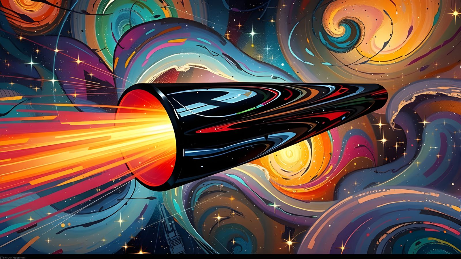 Iridescent Cylinder in Cosmic Impasto Starscape