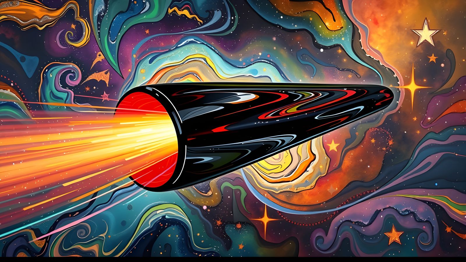 Iridescent Cylinder in a Cosmic Impasto Dreamscape