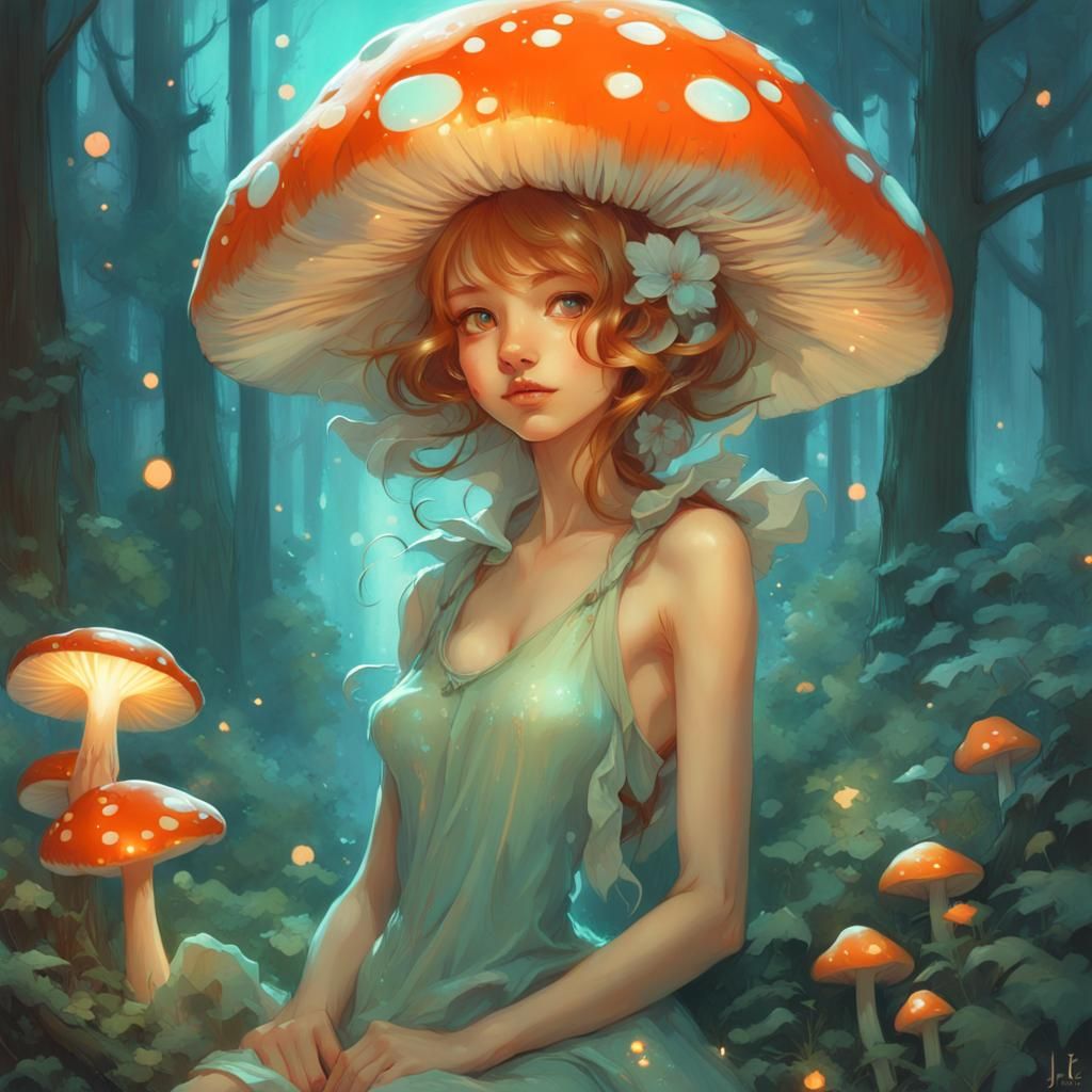 Mushroom Fairy in Magical Forest: Digital Art