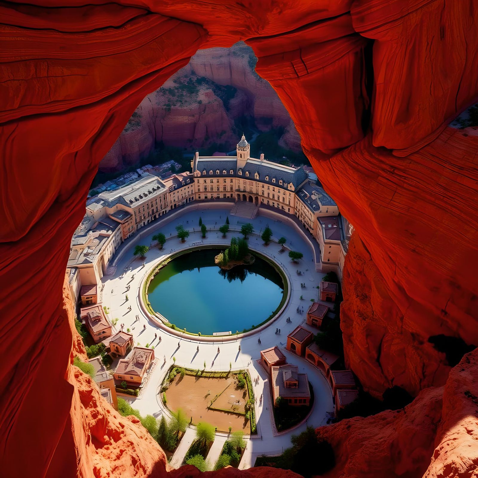 City in Red Canyon Wall with Magic Light
