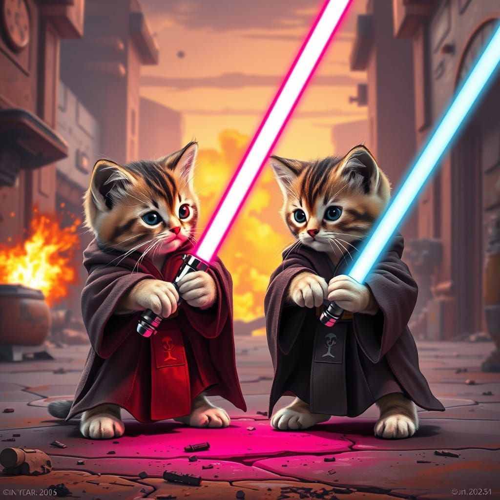 Adorable Kittens Duel with Pink Lightsabers in Epic Star War...