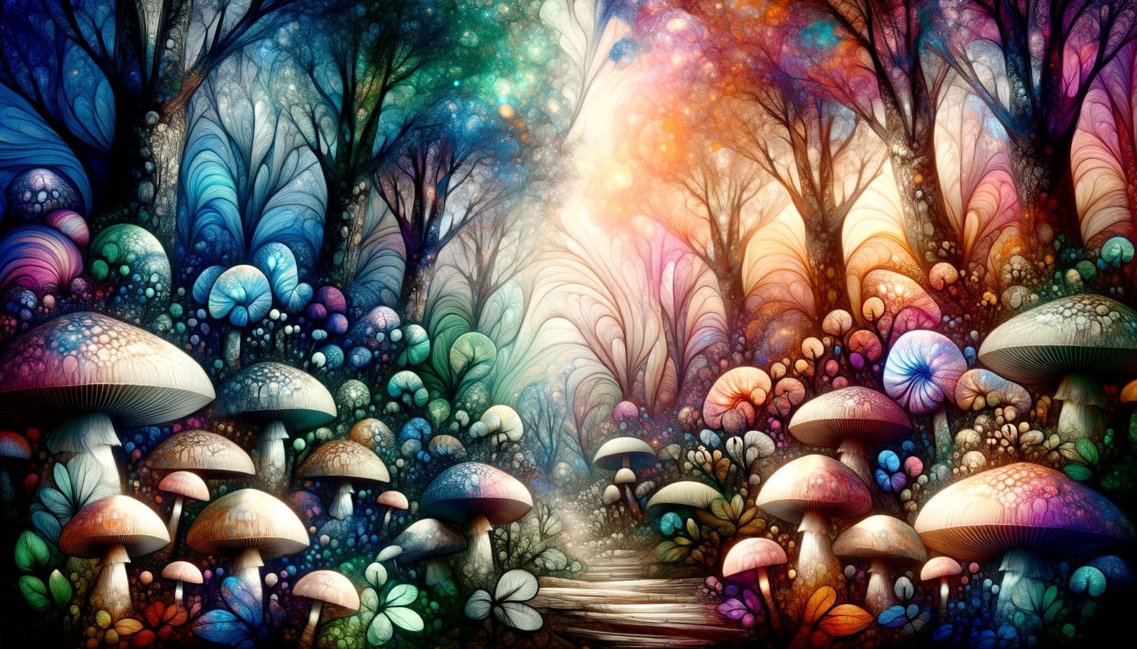 Surreal Fungal Realm with Hyperrealistic Details and Acid Wa...