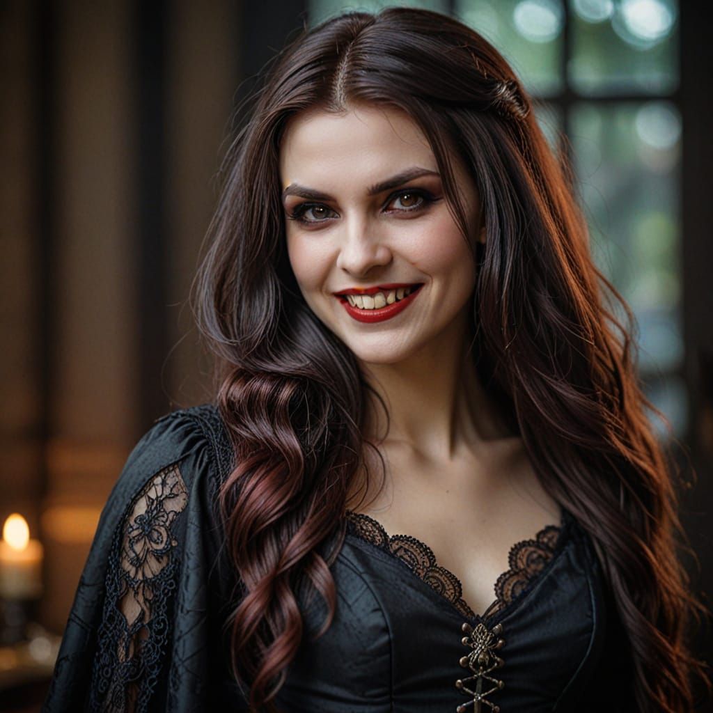 Gothic Vampire Woman in Carmine Red and Black