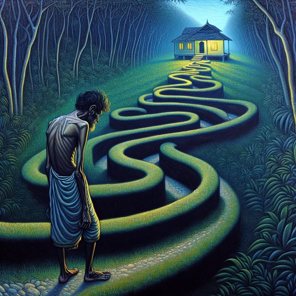 Expressionist South Asian Man Walks Home at Dusk