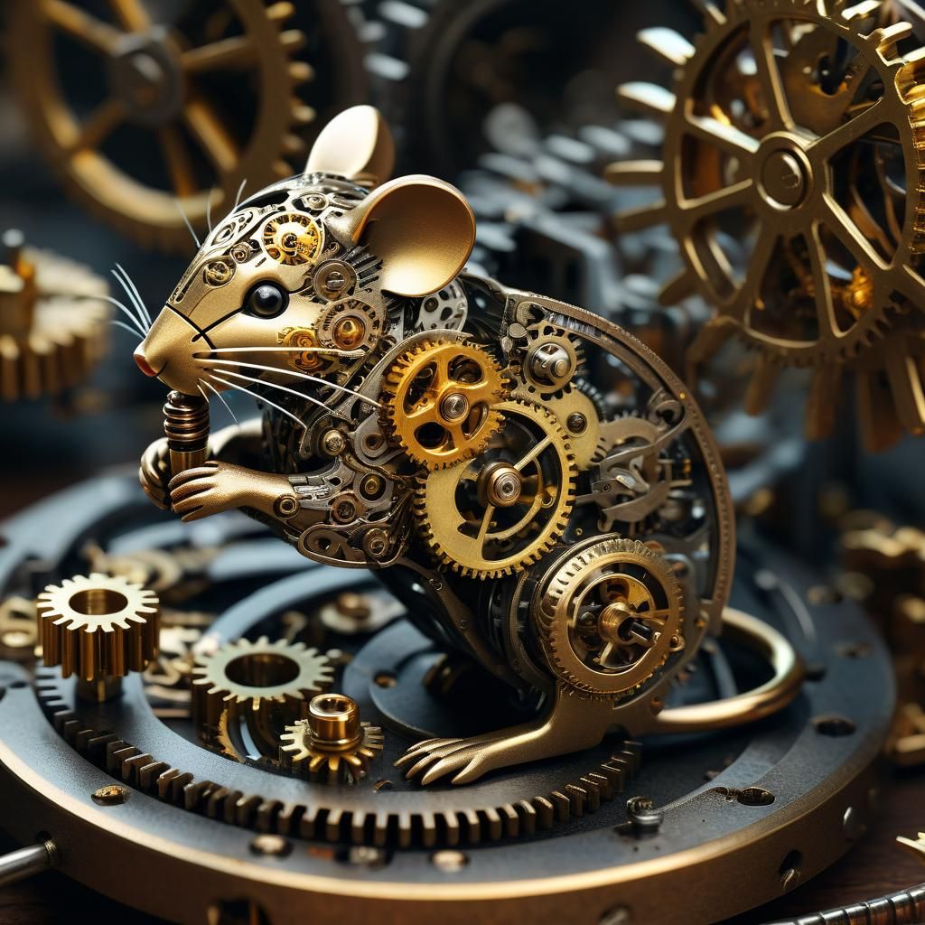 Clockwork Mouse Feast: A Steampunk Illustration