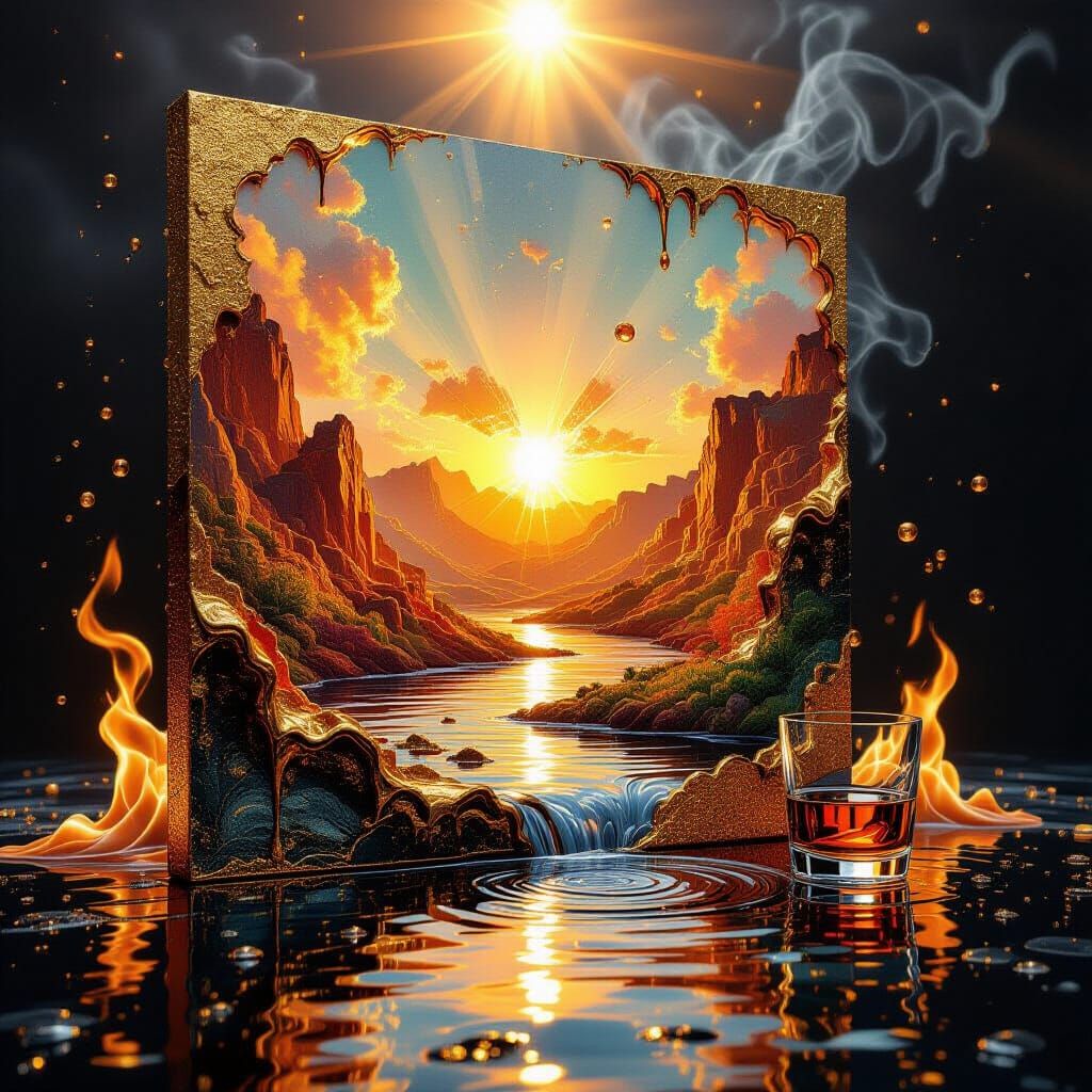 Abstract Landscape with Golden Glitter Canvas