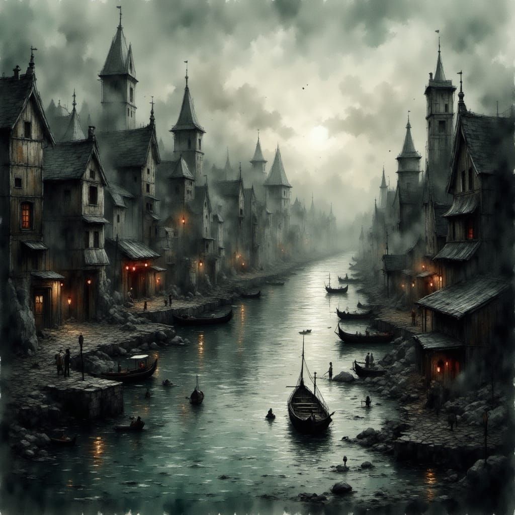 Gritty Black and White Harbor at Sunrise