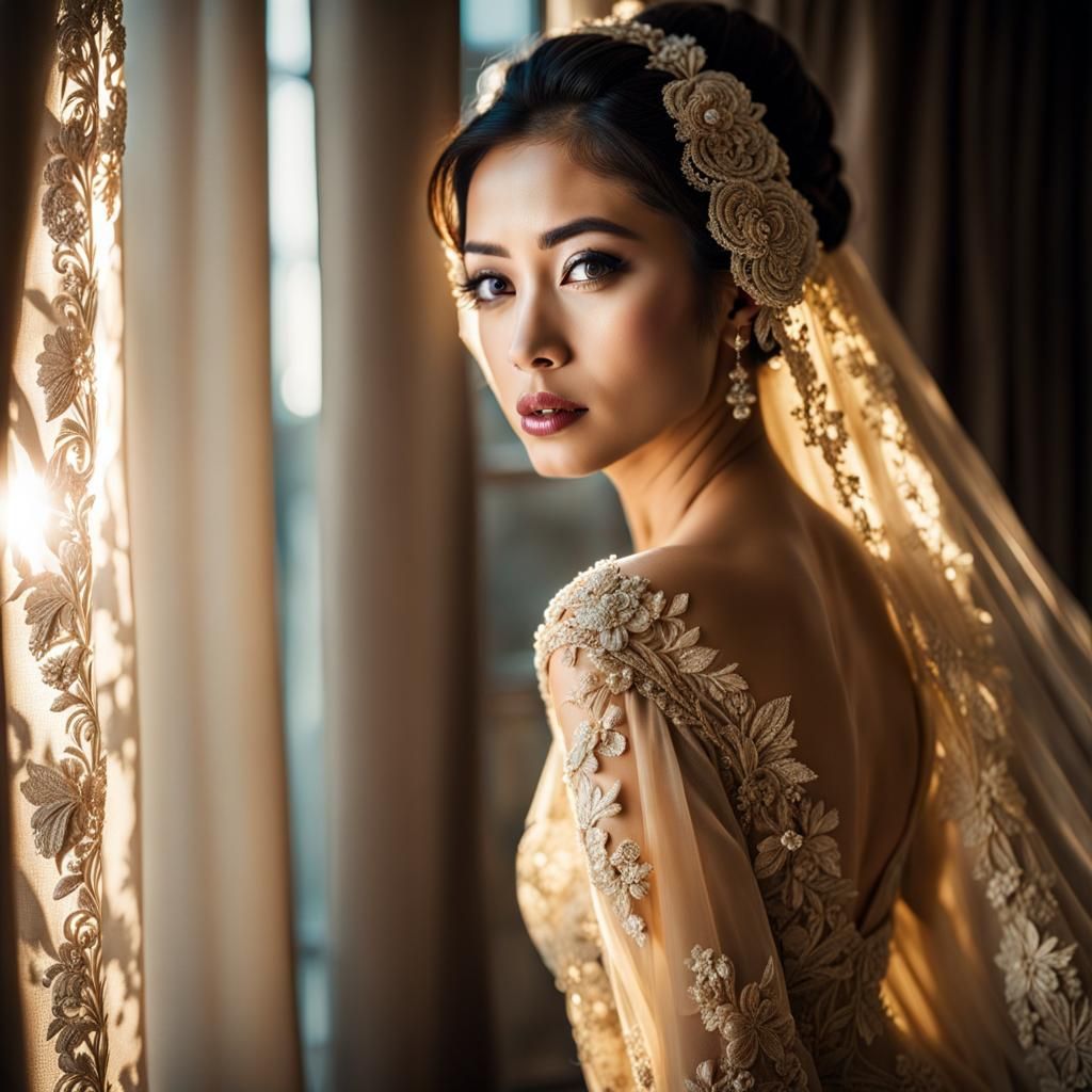 Golden Gown: Asian Beauty in Morning Light