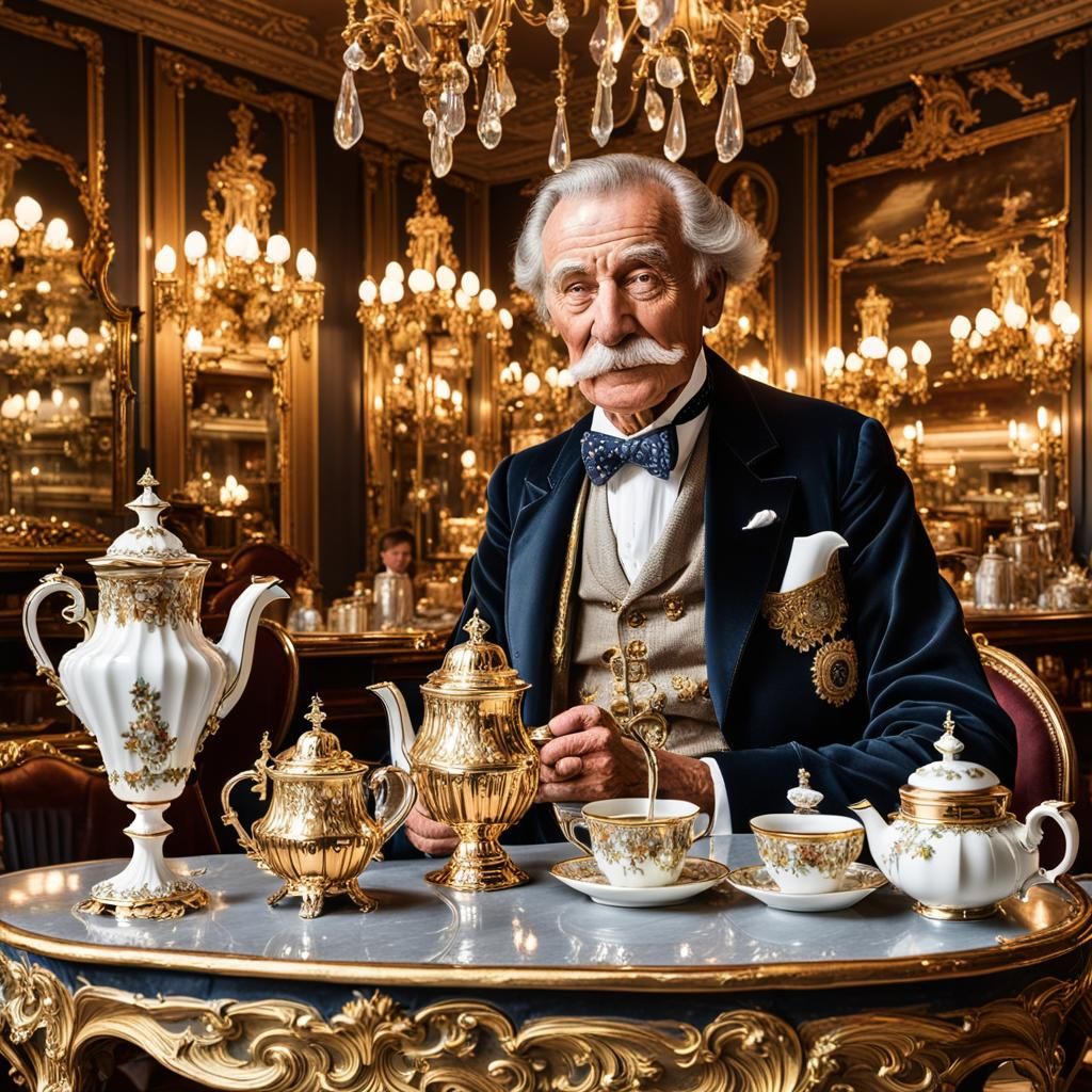 Parisian Cafe Scene with Gentleman, Historicism Style