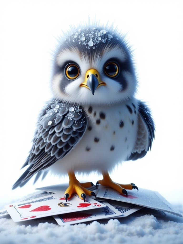 Baby Hawk Adorned with Ice Crystals