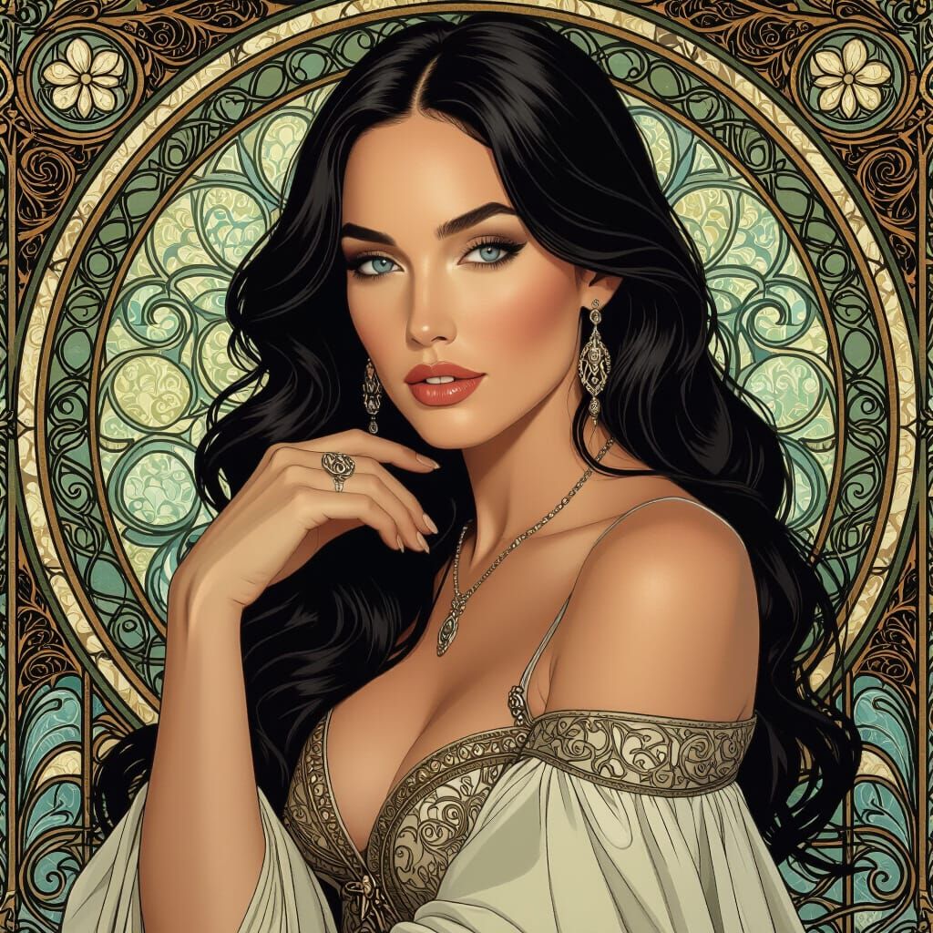 Megan Fox Portrait in Art Nouveau Style