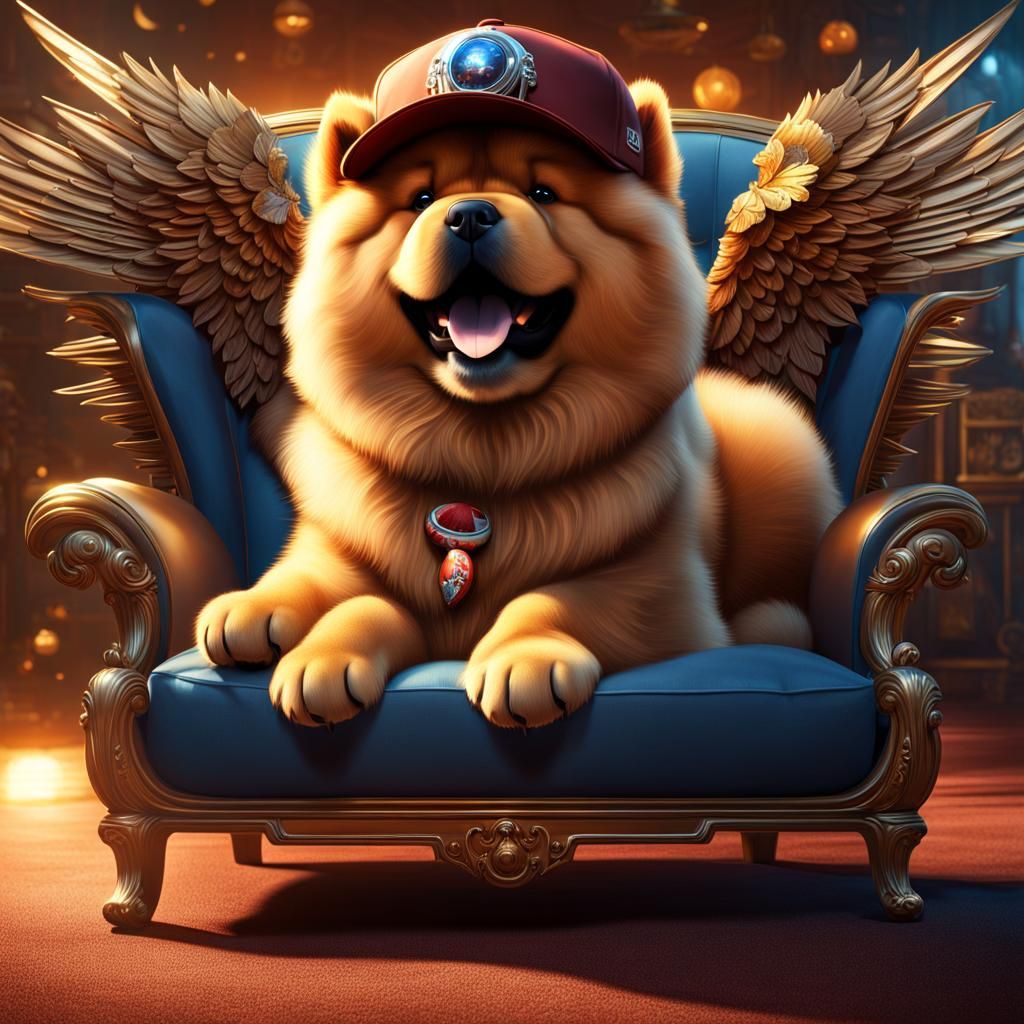 Winged Chow Chow Lounging: Fantasy Concept Art