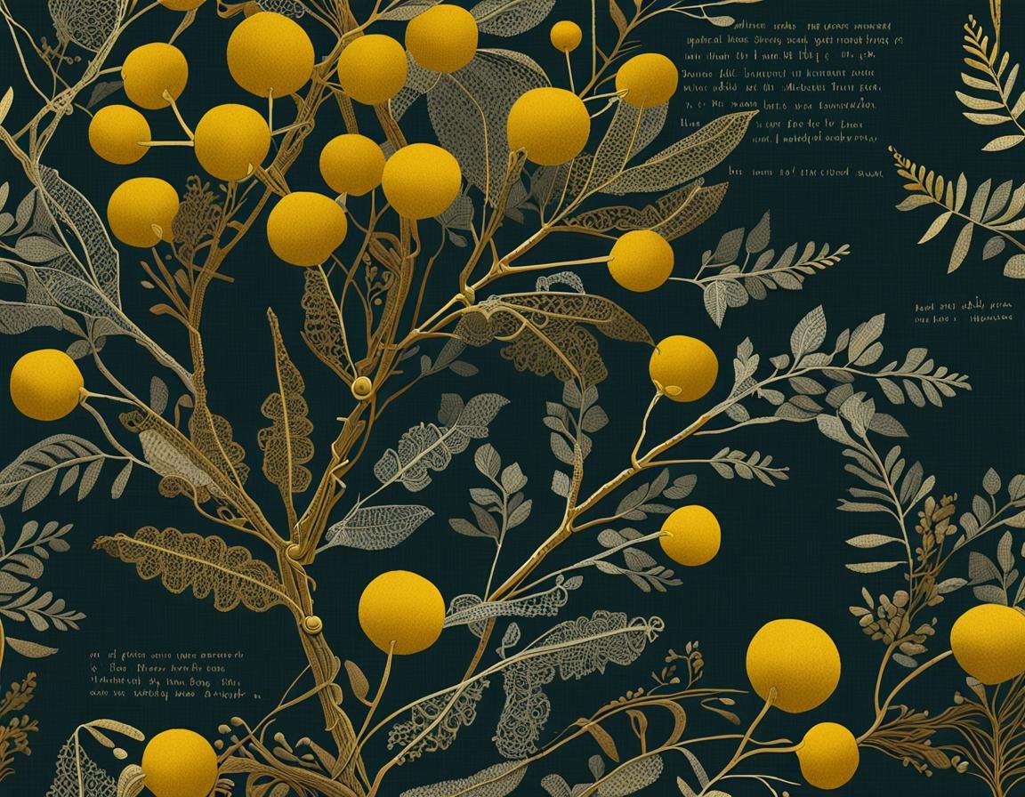 Botanical Mimosa Textile Art in Expressionist Impasto Style