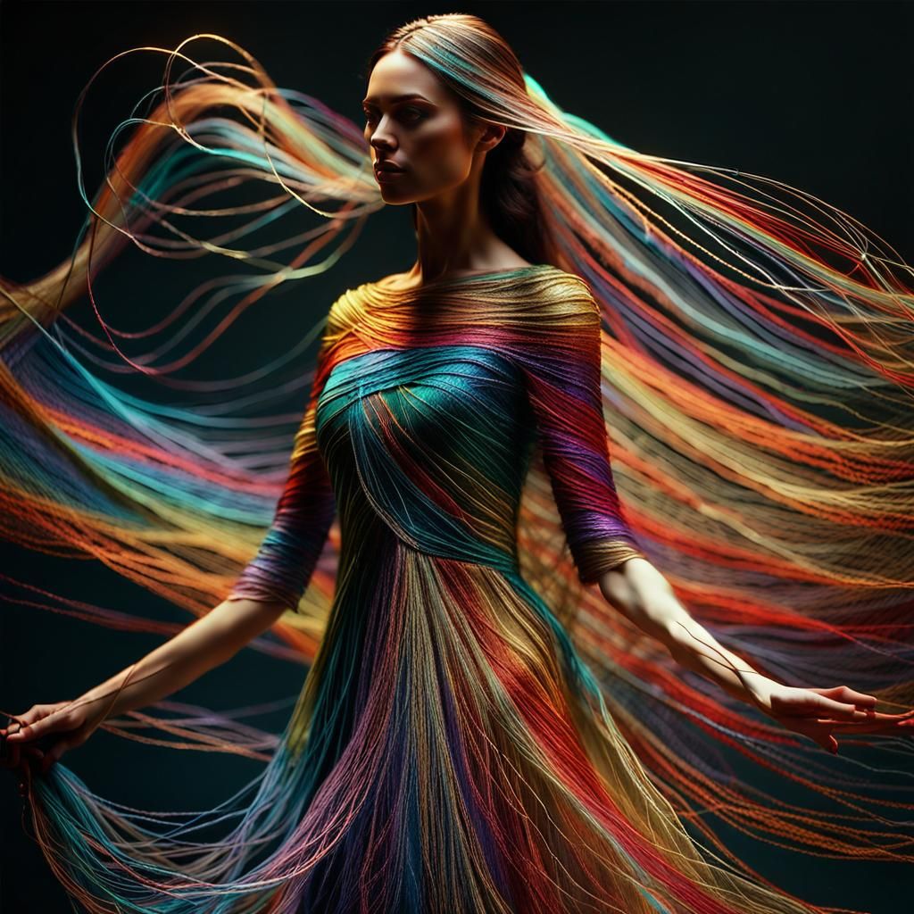 Surreal String Woman in Vibrant 3D Art