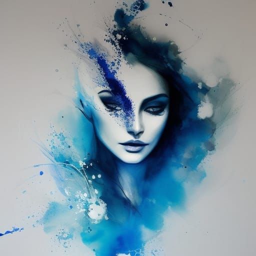 Elegant Blue and White Female Portrait