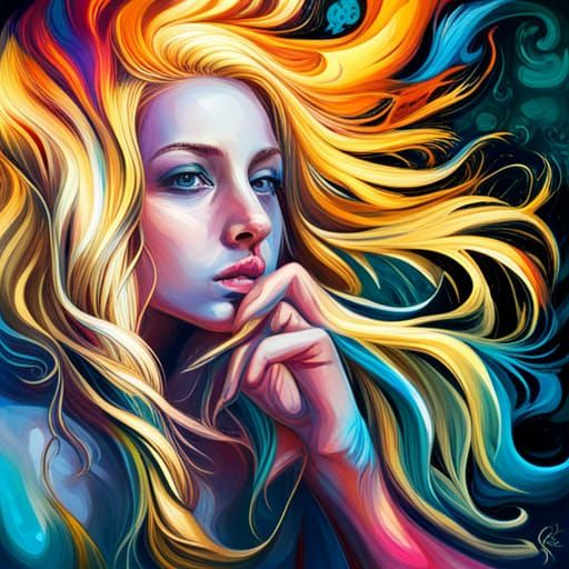 Golden Haired Woman in Graffiti Art Style