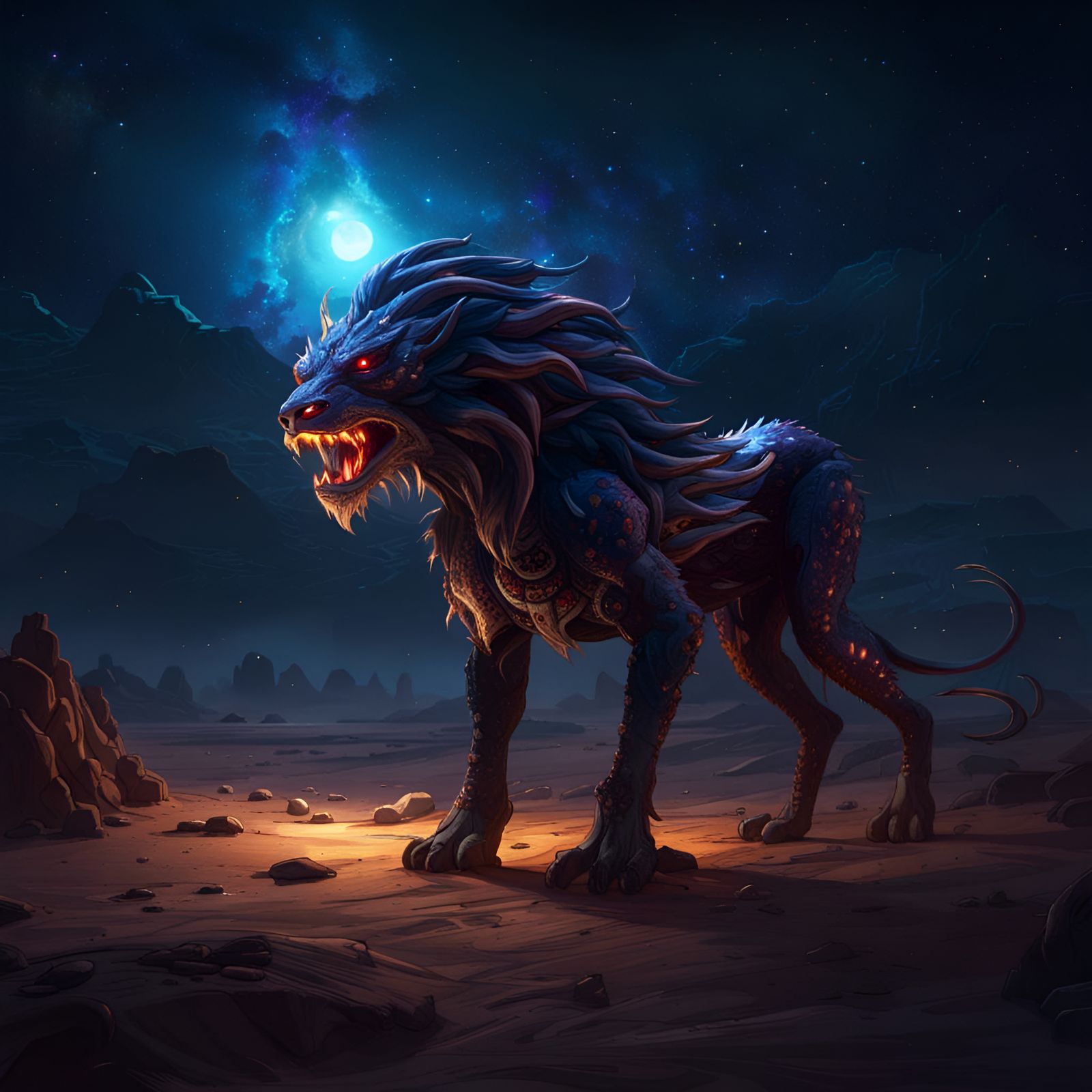 Cosmic Desert Chimera in Dark Fantasy Style