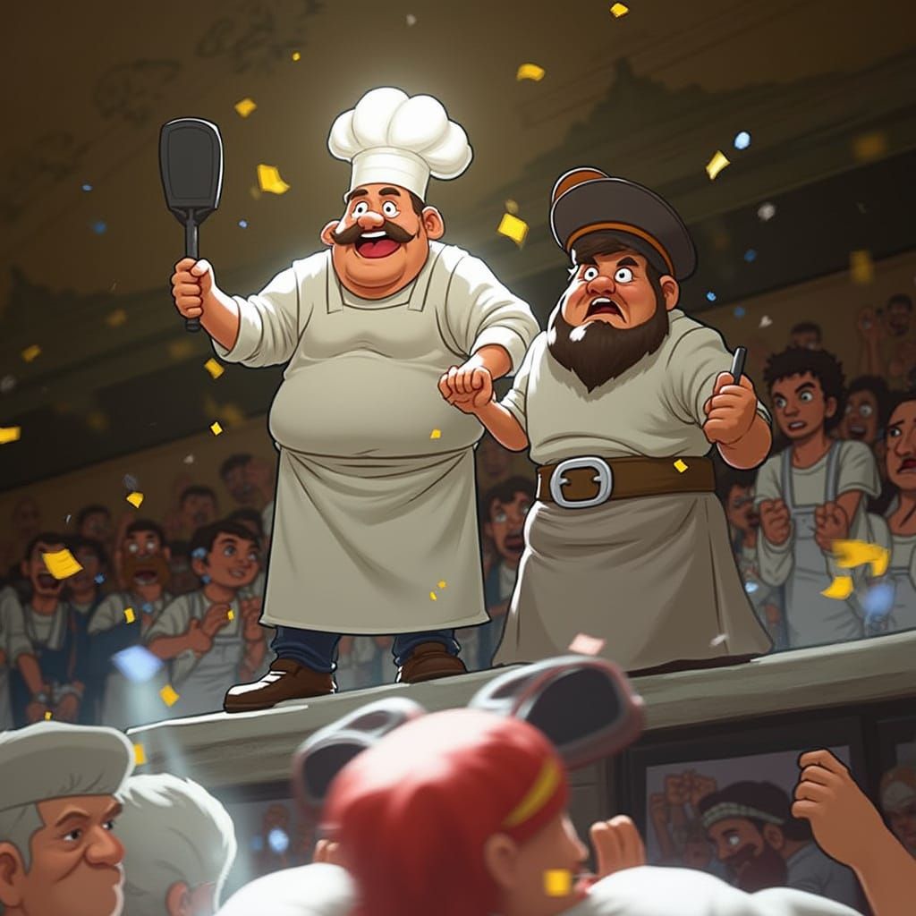 Goofy Chef and Persian Legend Celebrate Victory