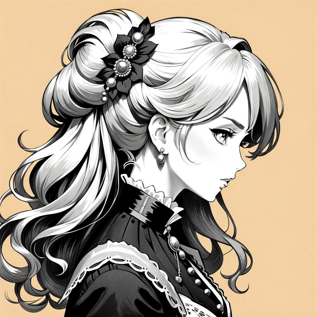 Monochrome Anime Portrait in Pencil Sketch Style