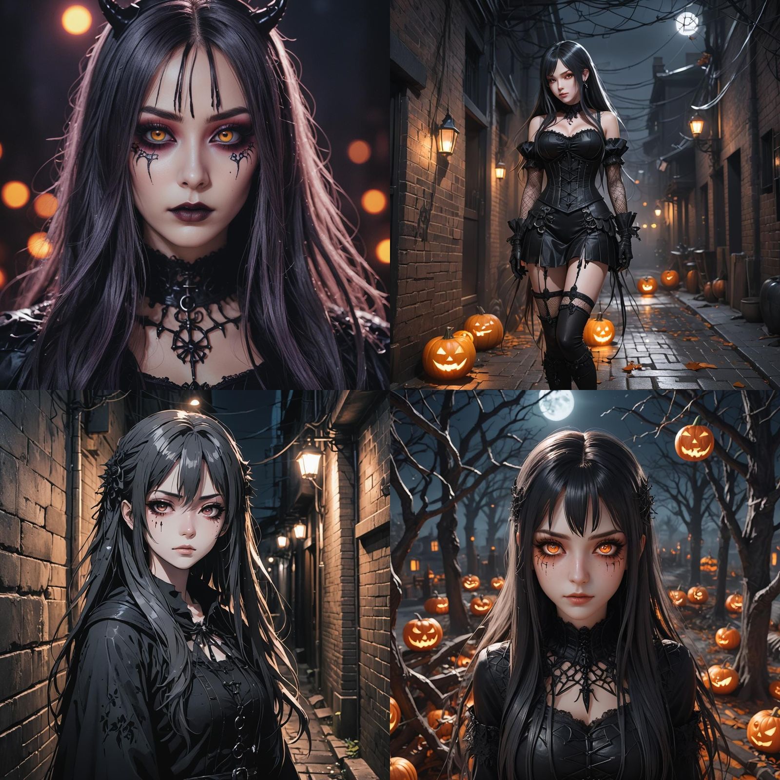 Gothic Anime Girl in Halloween Costume, 3D Render