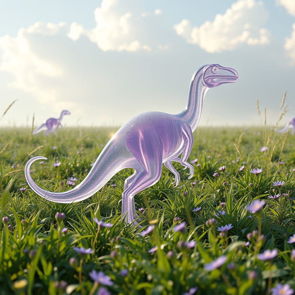 Ethereal Lavender Glass Velociraptor in Vibrant Fantasy Mead...