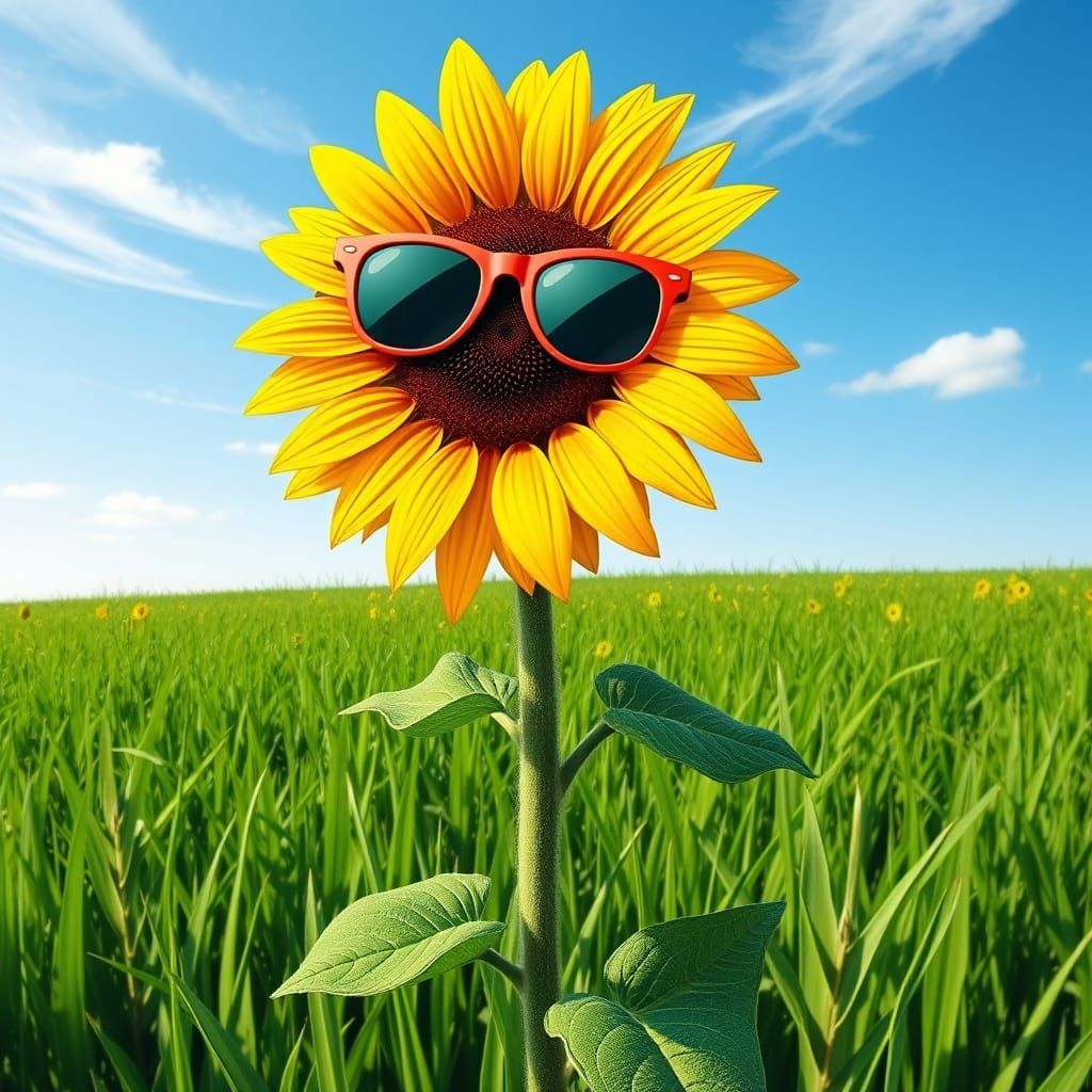 Vibrant Sunflower in a Lush Green Field with Trendy Shades