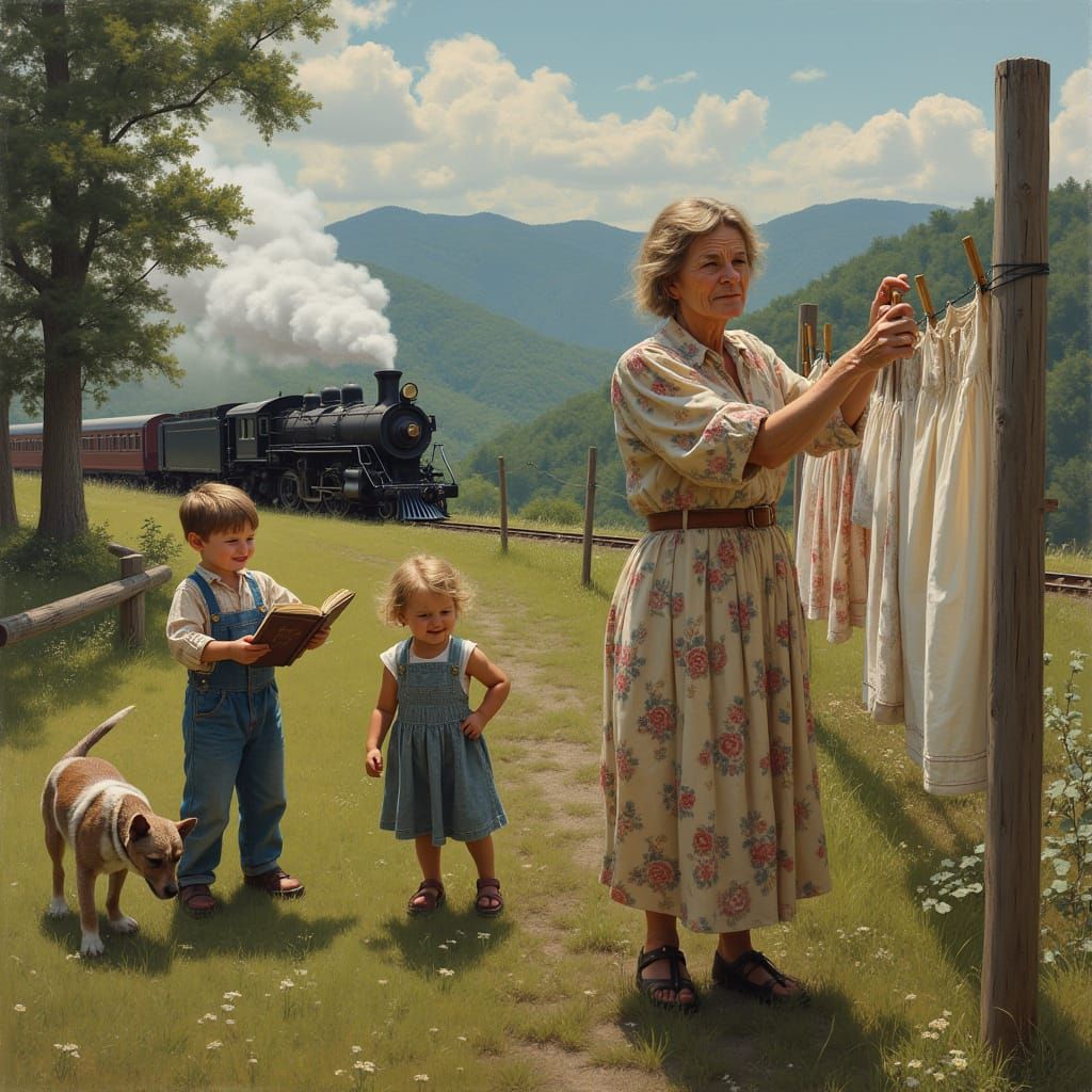 Resilient Woman Pins Laundry to Country Clothesline Amidst V...