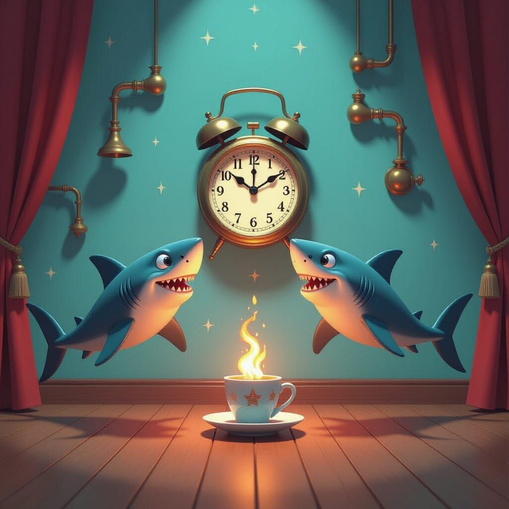 Fantasy Castle Scene with Surreal Elements in 3D Digital Art