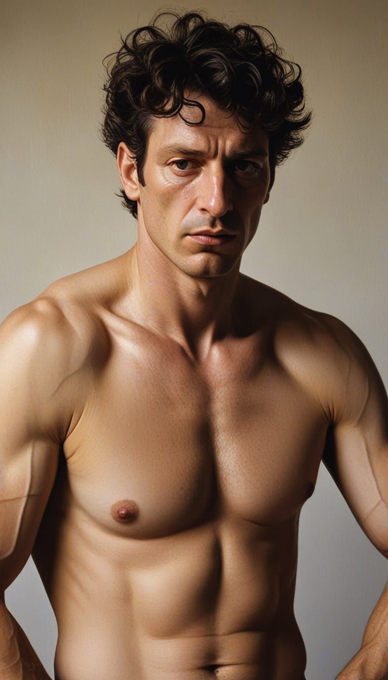 Greek Male Figure in Dramatic Chiaroscuro Painting