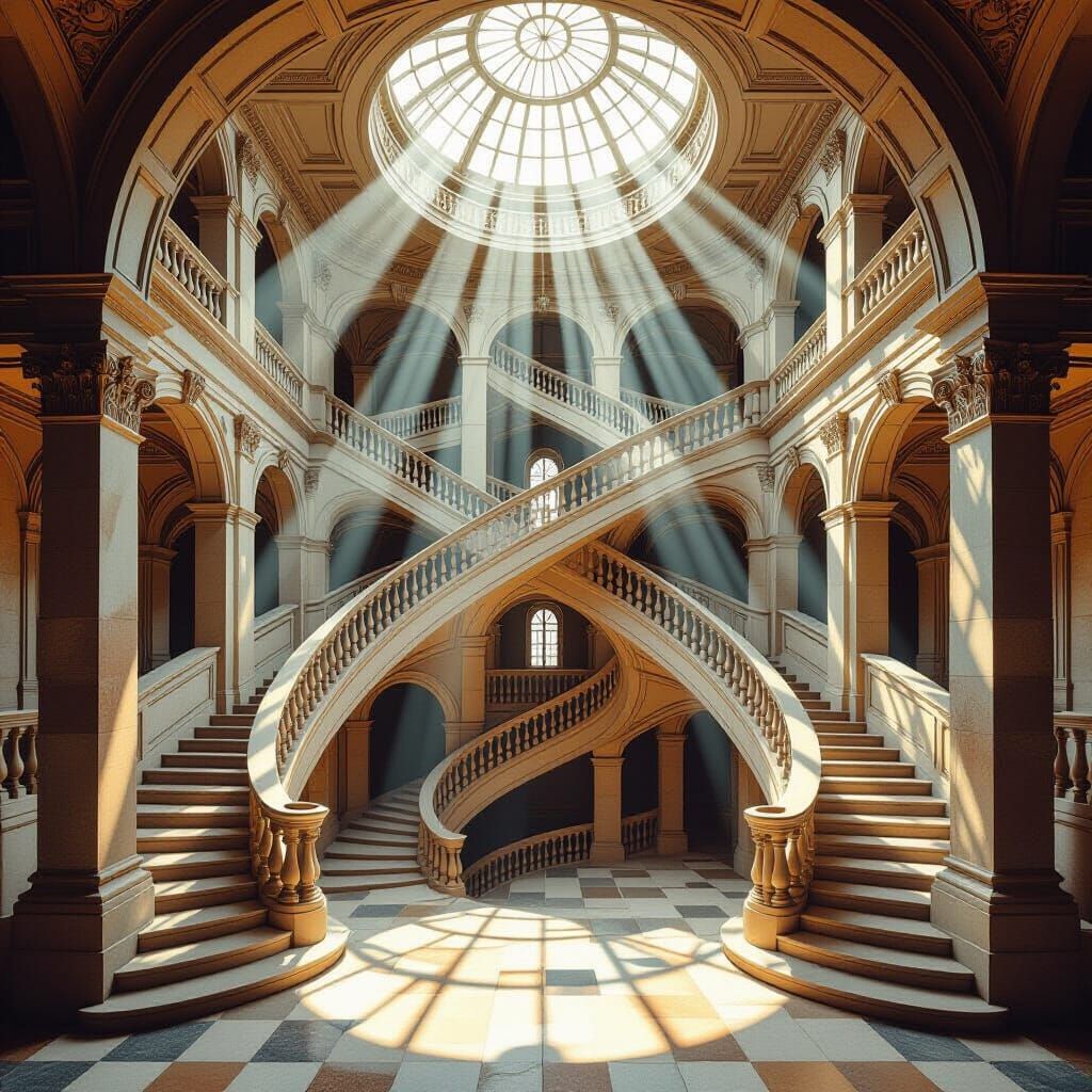 Escher-Inspired Optical Illusion in Neoclassical Building