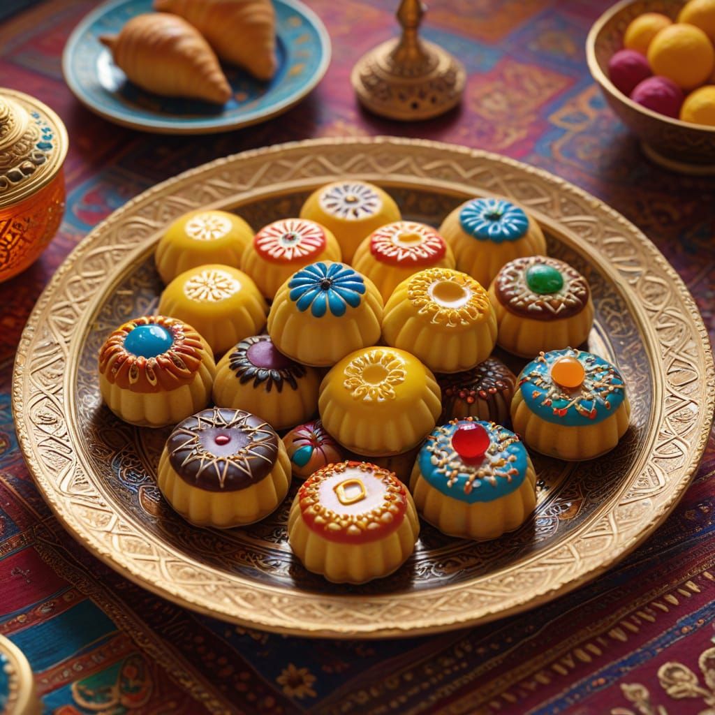 Eastern Desserts on Plate: Vibrant Oil Painting