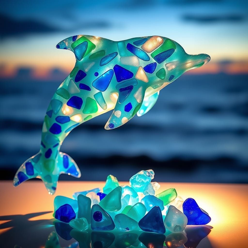 Sea Glass Dolphin Sculpture in Ethereal Light