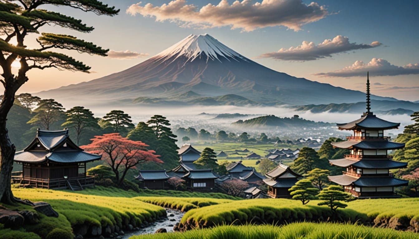 Surreal Medieval Japanese Countryside Landscape